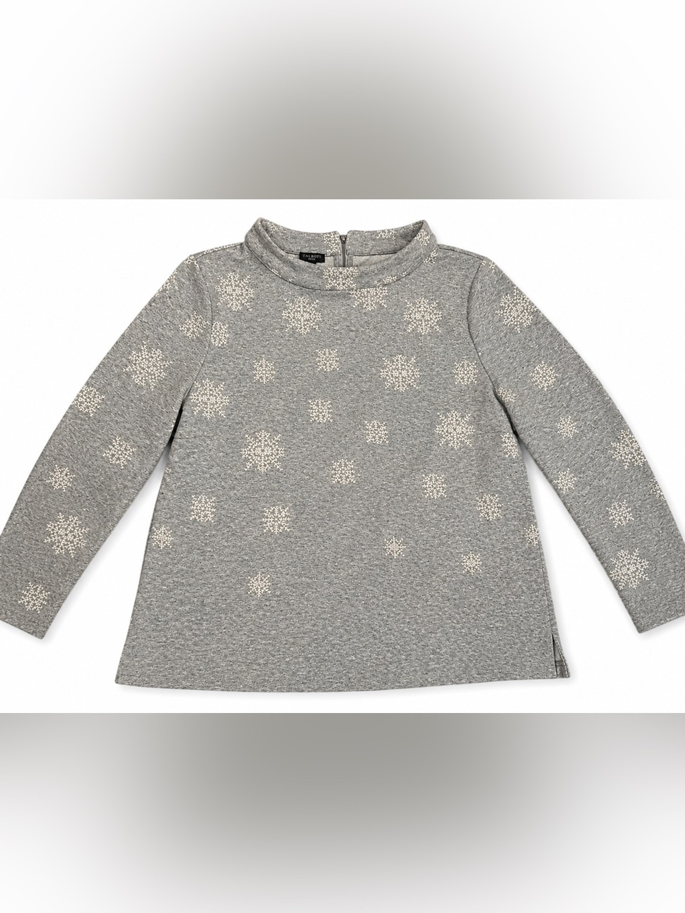 Talbots Petite XLP Gray Snowflake Mock Neck Holiday Top Christmas Winter